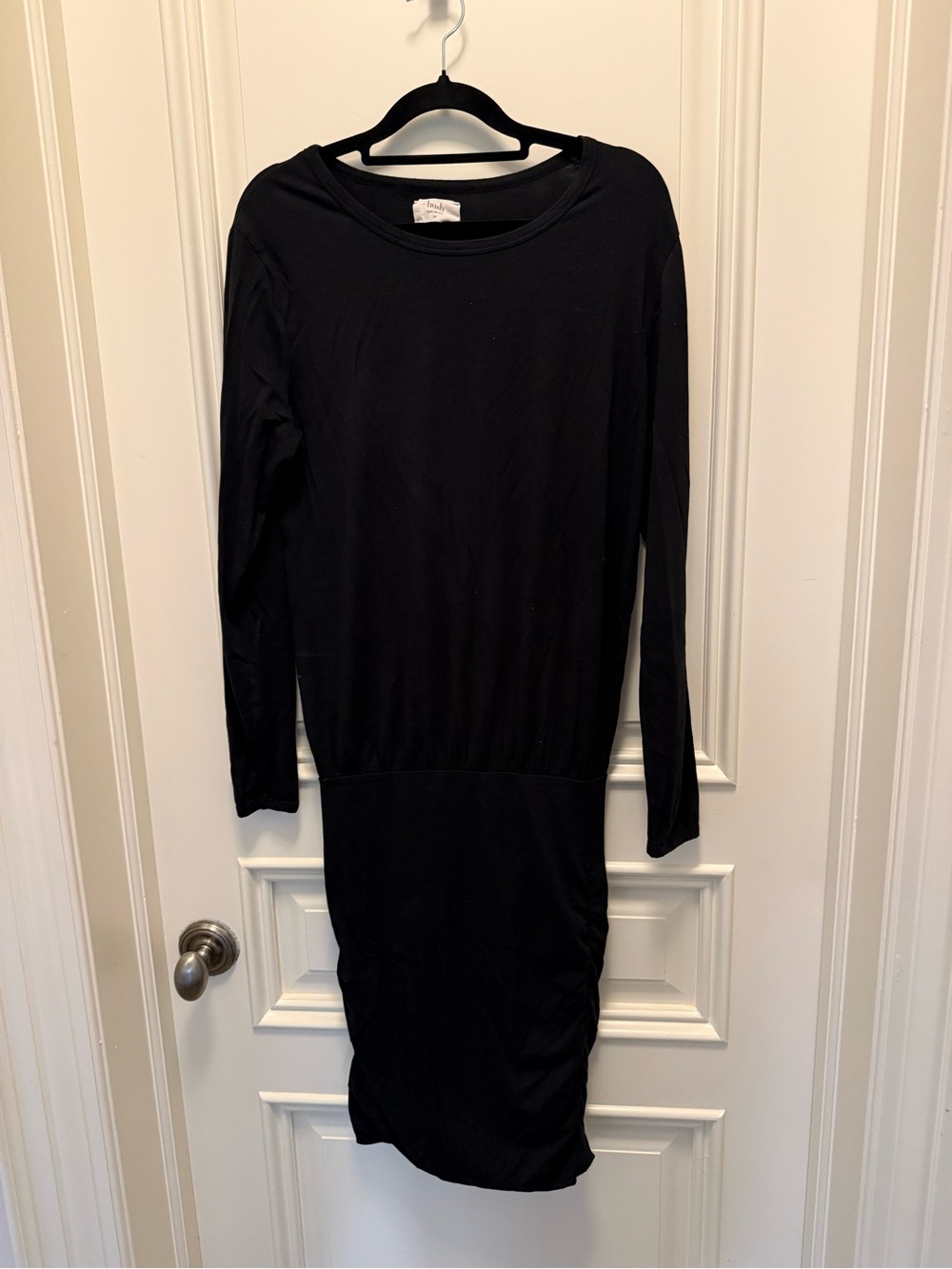 hush Black Ruched Side Bodycon Long Sleeve Mini Dress Size Medium